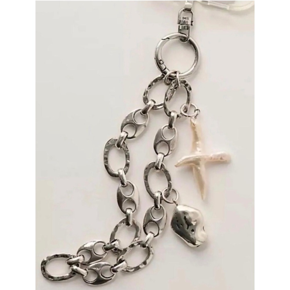 Free People Charmed Phone Wristlet Silver Pearl Cross New NWT coquette  feminine